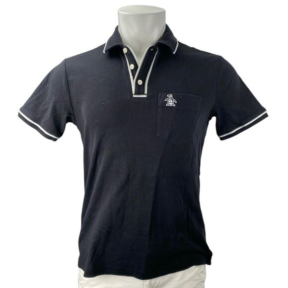 Original Penguin 3D Earl Men's Black Collared Short Sleeve Polo Shirt Top Size S - Picture 1 of 4